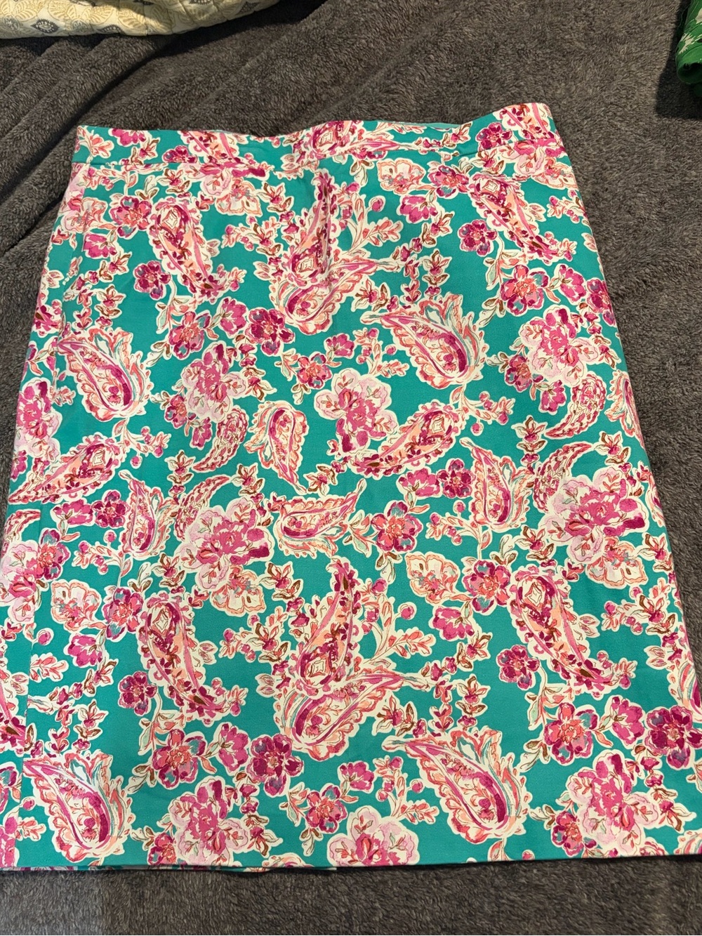 J.Crew Paisley Floral Pencil Skirt Teal Pink White Knee Length Sz 8 Cottagecore